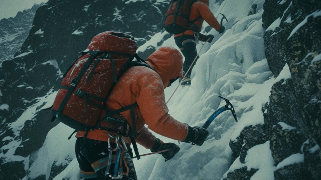 Trial mountain climbing scene