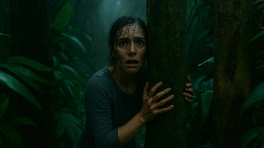 Veneficium AI short film scene in the jungle