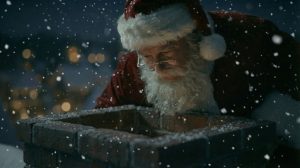 Santa looking down the chimney